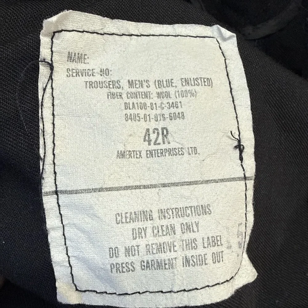Vintage Black Sailor Wool Flap Front Uniform Wide Leg Tied Back Pants Mens 42R